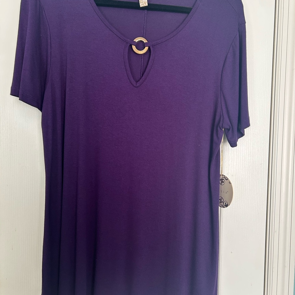 Purple Short-Sleeve Ring-Detail Women's Top